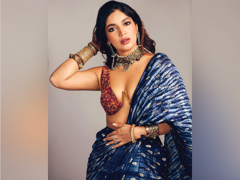 Bhumi Pednekar Sets Internet On Fire In Blue Saree And Floral Bralette Blouse