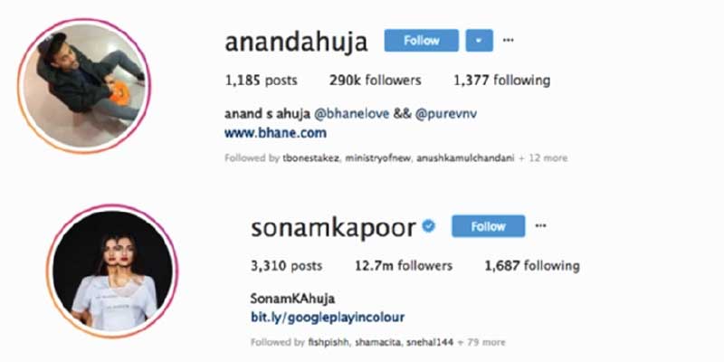 Sonam Kapoor Anand Ahuja Instagram Account