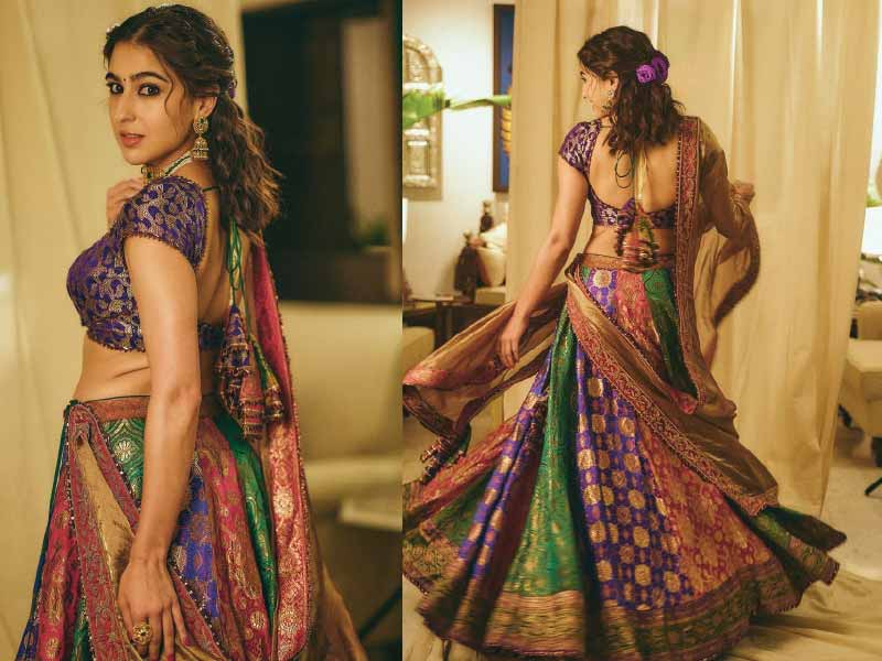 Sara Ali Khan Stuns in Vibrant Lehenga Made from Vintage Brocade Saris